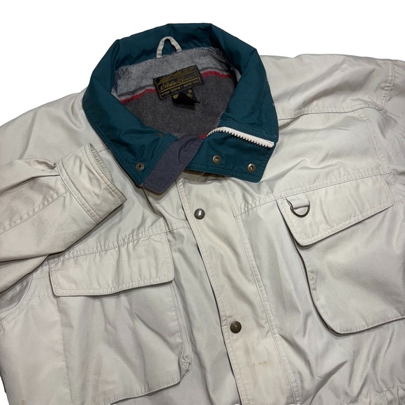 Eddie Bauer Jacket Men XL Beige Wool Blanket Lined Barn Parka Chore Coat Vintage - Picture 1 of 8